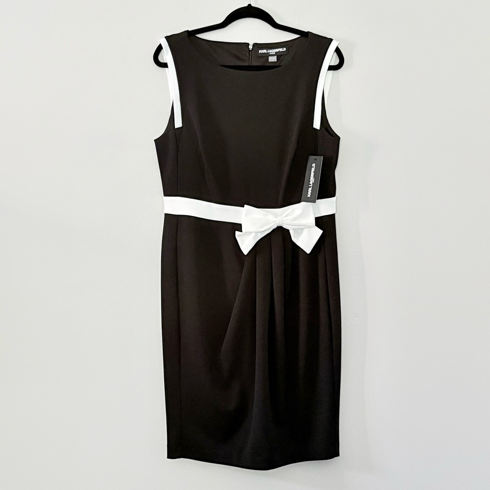 Karl Lagerfeld Scuba Crepe Bow Sheath Black Midi Dress